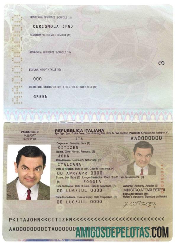 Passaporte italiano exemplo real